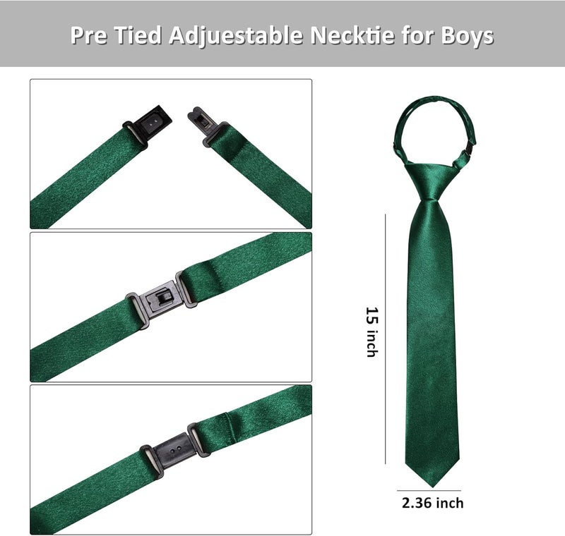 Barry.Wang Store Boys Ties Pre-Tied Satin Solid Color Kids Tie Pocket Square Set Adjustable Formal Necktie Graduation School - Image 3